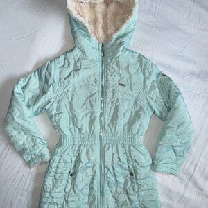 DKNY• REVERSIBLE Coat 2-in-1 • Mint Green & Soft Plush Cream Print • Girls 14/16